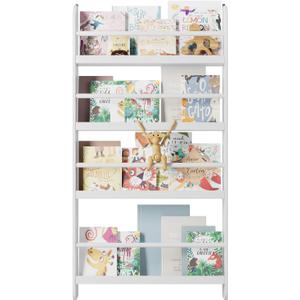 FOTOSOK Kids Bookshelf, Wall Mount 4-Tier Book Shelf Organizer for Toys and Books, Toy Storage Bookshelf in Bedroom, Living Room and Nursery, White