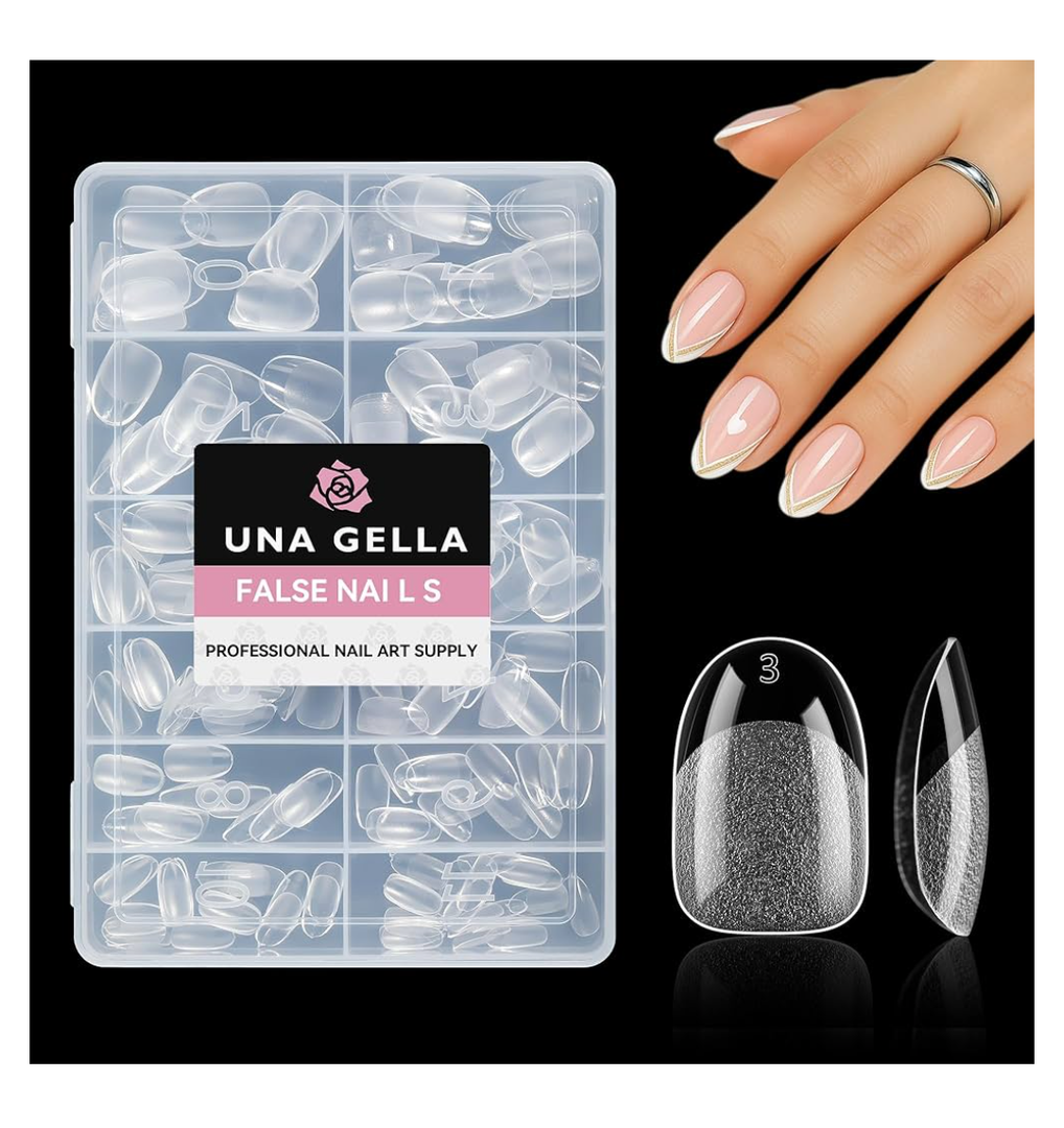 UNA GELLA Short Oval Round Nail Tips, Pre Etched Short Oval Gel Nail Tips Soft Gel Full Cover Press on Nails for Nails Extension Art DIY Salon 216Pcs 12 Sizes