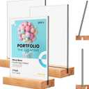 Acrylic Sign Holder with Wood Base 5x7 Inch Vertical and Slant Displays(3 Pack 5*7")