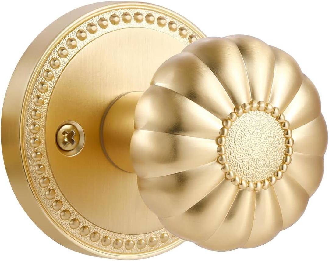 Gold Door Knobs Passage Door Knobs Brushed Gold Interior Satin Brass Door Knob for Hall and Closet,Zinc Alloy 1 Pack
