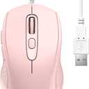 TECKNET USB Wired Mouse, 3600DPI Corded Computer Mouse with 4 Adjustable Levels, 6-Button 5FT Cord Ergonomic Mice, Home and Office Mouse for Laptop PC Desktop Notebook - Pink
