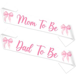 Pink Bow Mom to Be Dad to Be Baby Shower Sashes Pink Bows Baby Shower Party Favors Sash Set for New Parents Bow Knot Gender Reveal Party Supply Photo Props Accessory