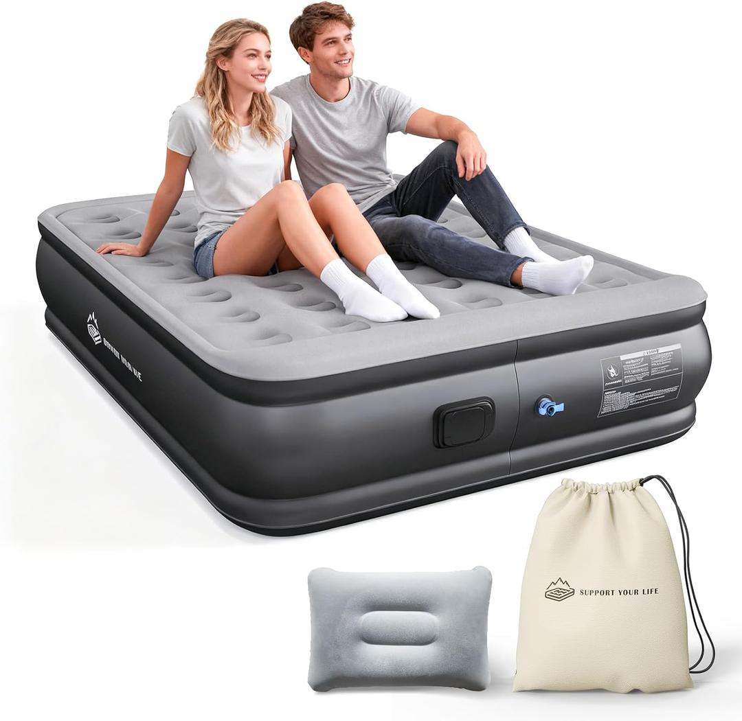 JUITOY Queen Air Mattress with Built in Pump, 18" Upgraded One-Touch Inflatable Airbed for Home, Camping Guests, Portable Blow Up Mattress, 770lbs Capacity