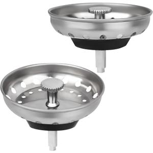 Uni-Green - 2 Pack - Kitchen Sink Strainer and Stopper Kit Basket - Replacement for US Standard 3-1/2 Inch Kitchen Sink Drain - 304 Stainless Steel Basket with Knob - Rubber Sink Stopper Bottom