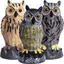 Plastic Owl Decoys [Set of 3] - Multicolor Owl Statues for Garden & Outdoors, Scare Birds Away, Realistic Design with Reflective Eyes, Weather Resistant