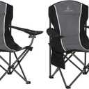 LET'S CAMP Oversized Outdoor Folding Camping Chair, 2 Pack Heavy Duty Arm Chairs with Cup Holder and Storage Bag, 350 LBS Weight Capacity, Grey