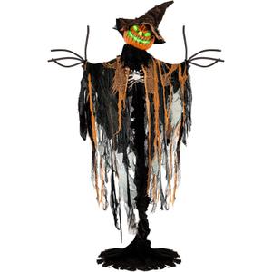 83 Animatronics Pumpkin Man with Light-up Eyes, Creepy Sounds, Motion - Sound & Touch Activated, Life Size Halloween Decorations for Haunted House Props, Indoor/Outdoor Lawn Yard Halloween Decor