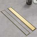 Linear Shower Drain with Tile Insert Panels 24 Inch Brushed Gold 304 Stainless Steel Rectangle Shower Floor Drainwith Hair Catcher, Adjustable Feet