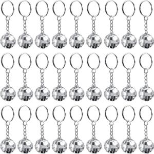 Henoyso 36 Pcs Mini Disco Ball Keychain Bulk Disco Ball Party Favors Sliver Disco for 70s 80s Decorations Mardi Gras Supplies
