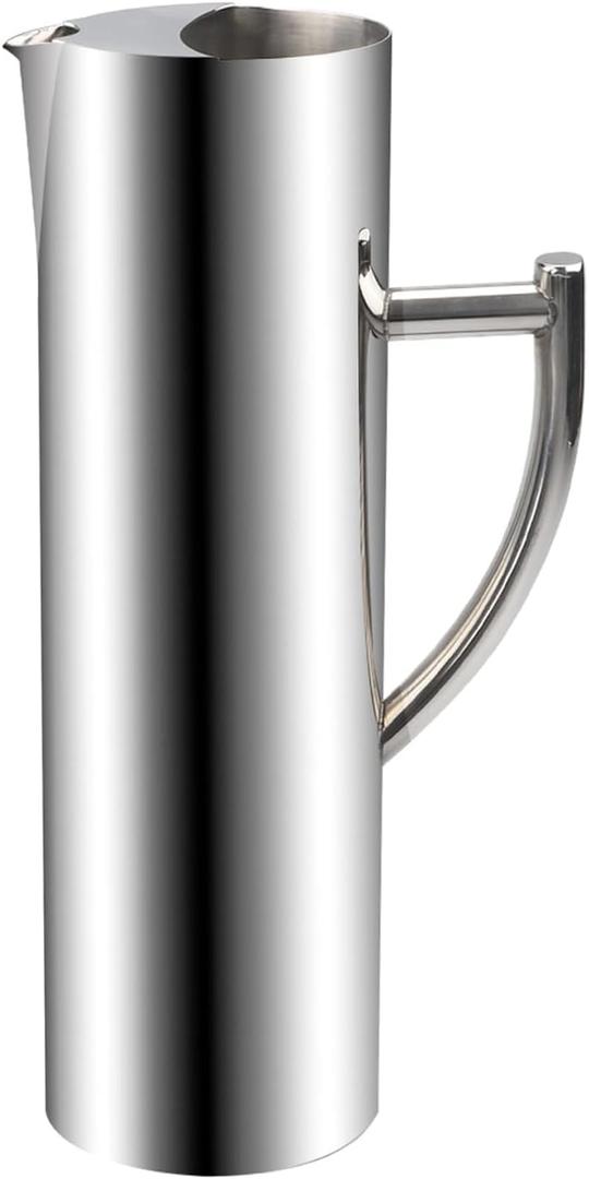 Flat Mouth Water Pitcher 60OZ Stainless Steel Water Pitcher with Handle Modern Polished Metal Drink Carafe Jug (Silver)