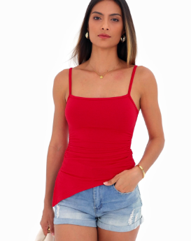 2pcs PRETTYGARDEN Women's Summer Spaghetti Strap Tank Tops Sleeveless Camisole Blouses Asymmetrical Going Out Basic Tank Shirt, Size XXL, Red