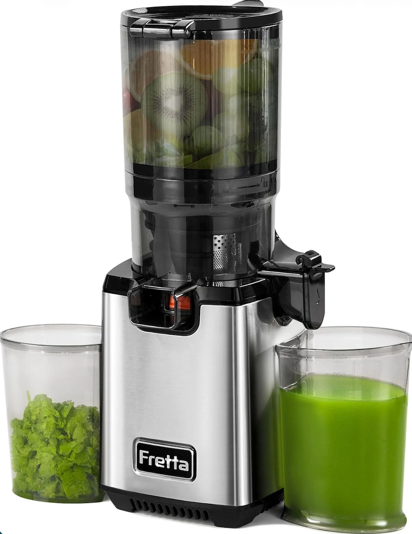 Fretta Cold Press Juicer, Juicer Machines for Vegetable and Fruits, Masticating Juicer with 5.3'' Large Feed Chute Fit Whole Fruits, BPA-Free, Reverse Function, 250W