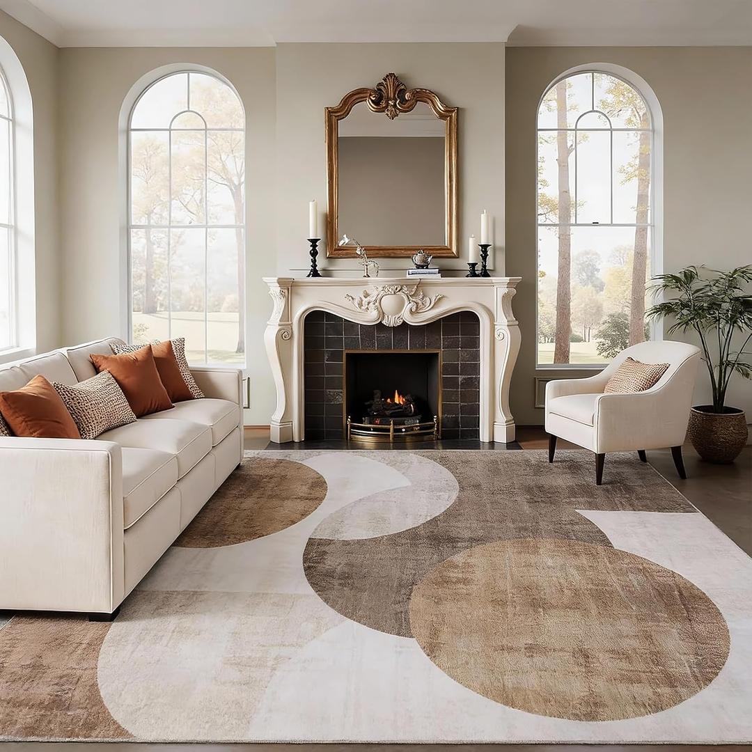 8x10 Brown and Beige Washable Soft Plush Area Rug for Living Room