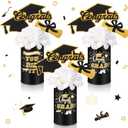 Domensi 3 Sets Graduation Table Centerpiece Decorations Class of 2025 Includes 3 Silk Artificial Flower 9 Congrats Grad Sticks Picks Toppers 3 Metal Vases for Home Party Supplies Gifts(Black)