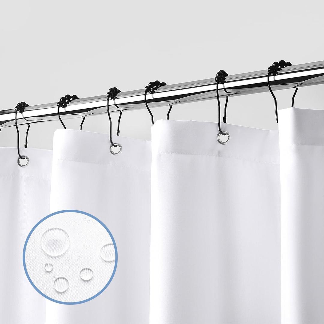 Downluxe Stall Waterproof Fabric Shower Curtain Liner,Soft Cloth Shower Liner with 2 Magnets, Machine Washable Small Bathroom Curtain, 60" W x 72" L, White