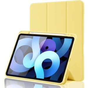 iPad Air 11 Inch 2025 M3/2024 M2/Air 7 6 5 4 Generation (2025/2024/2022/2020) 10.9 Inch with Pencil Holder, [Support 2nd Pencil Charging and Auto Wake/Sleep] Smart Trifold Stand Case (Yellow)
