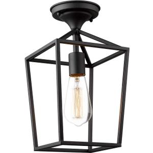 Emliviar Semi-Flush Mount Ceiling Light, 1-Light 13 inch Height Ceiling Light Fixture in Black Finish, 20065B1-F1 BK