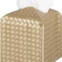 Tissue Box Cover PU Leather Tissue Holder Square Facial Tissue Case Facial Paper Organizer Dispenser for Bathroom, Vanity Countertop, Tabletop, Car, Gold