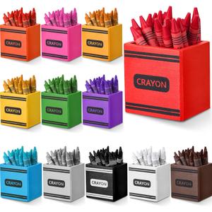 Sherr 12 Pack Crayon Organizer Holder Wooden Colored Pen Holder Crayon Dispenser Marker Storage Organizer Back to School Storage Caddy Case Art Craft Supply for Classroom (1.97 x 2.36 x 2.36 Inches)