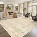 8x10 Ft Large Area Rugs for Living Room, Soft Non-Slip Machine Washable Rug, Vintage Stain Resistant Carpets for Bedroom Nursery Dining Room Home Decor (Beige)
