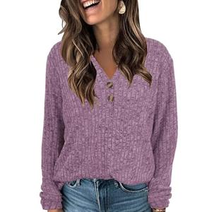 COZYMY Womens Long Sleeve Fall Sweaters Tunic Lightweight Tops Dressy Casual V Neck Blouses Purple Medium