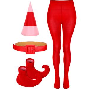 Janmercy Women's Christmas Elf Costume Holiday Elf Outfit Red Pink Elf Clothes for Adult Women Santa Cosplay Adult Costumes Hat Pants Belt and Shoes. One size