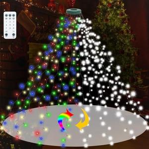 9.2ft x 16 Lines Multicolor to White Color Changing Christmas Tree Lights with Ring, 480 LEDs Xmas String Lights w/Remote,11 Light Mode, Timer & Memory for 5-9.2ft Christmas Tree Decorations