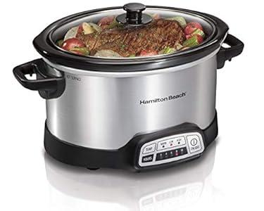 Hamilton Beach Portable 7 Quart Programmable Slow Cooker with Three Temperature Settings, Lid Latch Strap for Easy Travel, Dishwasher Safe Crock