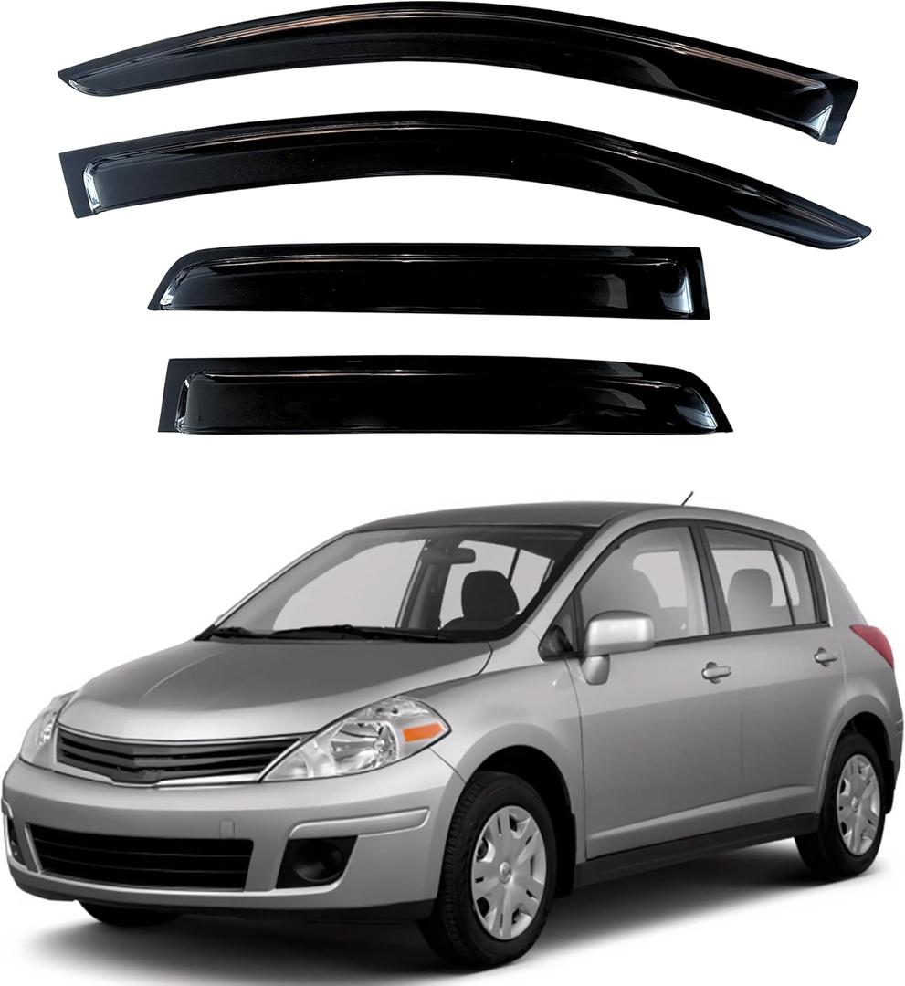 KPY Window Visor Compatible with Nissan Versa Sedan 2007-2011, Nissan Versa Hatchback 2007-2012, 4PC Rain Guard Side Window Vent Deflectors Tape-On Style, 2007 2008 2009 2010 2011 2012