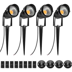 LightingWill 5W LED Landscape Lights, Warm White 3000K-3500K, Waterproof DC 12V COB LED Outdoor Wall Spotlight Low Voltage Garden Tree Spot Lighting for,Yard,Pathways,Fence (4 Pack)
