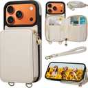 Keallce Case for iPhone 17 Pro 6.3'' Case Wallet, Crossbody Zipper Purse with RFID Blocking Card Slots Kickstand, Lanyard & Handstrap Flip Folio Leather Phone Cover for iPhone 17 Pro, Beige