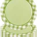 50PCS Sage Green Gingham Birthday Plates, 7 Inch Disposable Gingham Cake Plates Plaid Dessert Plates for Picnic Barbecue Baby Shower Wedding Birthday Party Decorations