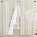LAMIT 100% Blackout Natural Linen Curtains, 63 Inches Linen Textured Thermal Bedroom Curtains Back Tab and Rod Pocket Neutral Panels with White Liner for Farmhouse, 2 Panels, 52 x 63 Inch, Ivory