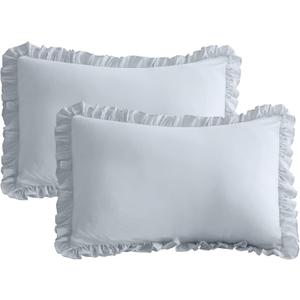 QSH Light Blue Ruffle Pillow Shams King Size,2 Pack 20"x36" Pillow Sham,Shabby Boho Chic Farmhouse Bed Pillow Covers King Ultra Soft and Luxury Microfiber Vintage Pillowcases Set
