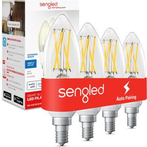 Sengled Alexa Light Bulb, E12 Smart Bulbs, Edison Bulbs Bluetooth Mesh, 40 Watt Candelabra Light Bulbs 2700K B11, Smart Bulbs That Work with Alexa, Dimmable & Group Control, No Hub Request, 4 Pack (Soft White (2700k))