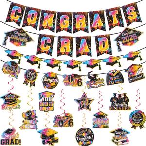 baotongle 15pcs Graduation Decorations 2026 Banner Themed Set Congrats Grad Banner Streamers Kit Complete Party Supplies for High School College Celebrations