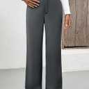 EVALESS Women's Elastic High Waist Straight Leg Pants Business Casual Work Pants Fall Button Down Office Outfits Trousers (Gray, M)