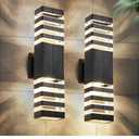 18.3 Inches Outdoor Light Fixture,4-Tier Modern Outdoor Wall Light Design,Black Large Exterior Porch Lights,Up And Down Waterproof Outside Garage Lights Wall Mount With 4*GU10 Warm White Bulbs