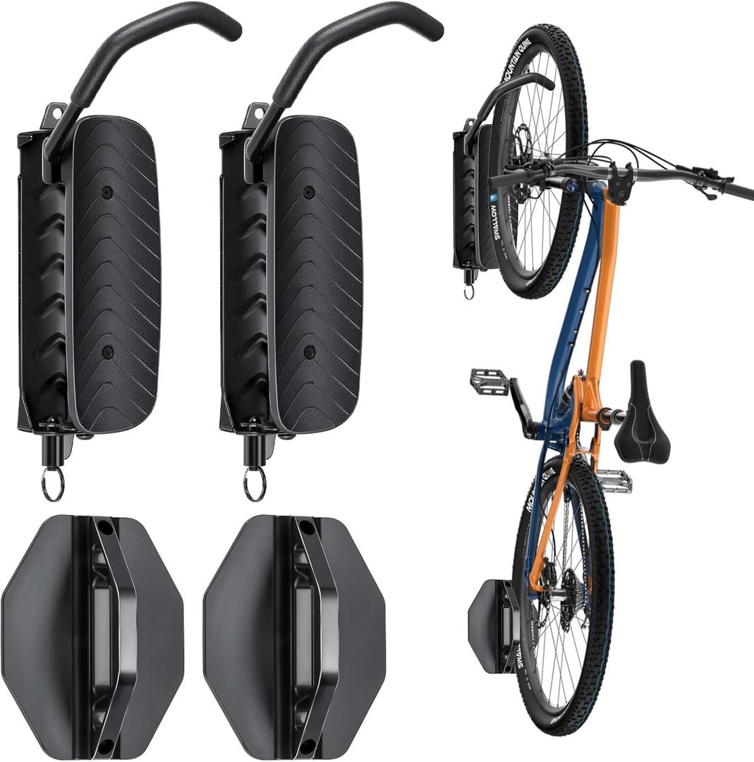 BYHUME Bike Rack Garage, Bike Wall Mount, 150° Swivel & Space-Saving Vertical Bike Hangers for Storage, Sturdy Bike Stand Holds Up to 66lbs, Easy to Install, 2 Pack