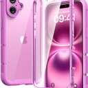 Diaclara Designed for iPhone 16 Plus Case 6.7 Inch,Upgraded [Full Camera Protection] Full Body Rugged Clear Bumper Case with Builtin Privacy Screen Protector for iPhone 16 Plus,Pink