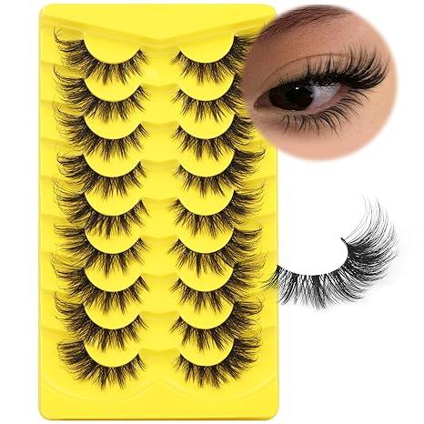 ALICROWN Lashes Cat Eye False Eyelashes Wispy Strip Fake Eyelashes Fox Eye Lashes Mink Thick Volume Eyelashes with Clear Band 9 Pairs Long False Lashes