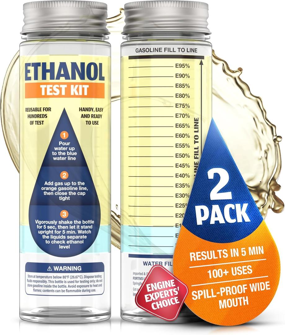 2-Pack Ethanol Test Kit - Spill-Free Wide Mouth E85 Tester with Bold Markings, Compact Design for Hundreds of Tests, Accurate Results in 5 Minutes