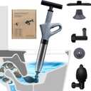 Toilet Plunger,High Pressure Air Drain Blaster Gun,Stainless Steel Air Plungers,Toilet Snake for Toilet, Bathroom, Floor Drain, Kitchen Pipes (Gray)