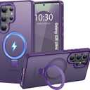 HuwaiH Magnetic Stand for Samsung Galaxy S25 Ultra Case, Military-Grade Protection, Anti-Fingerprint Anti-Scratch Translucent Matte Phone case for Samsung Galaxy S25 Ultra(Purple)