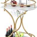 Bar Cart with Wheels Handle Rolling Home Bar Serving Carts 2 Tier Curved Anti-Collision Storage Small Trolley with Wine Rack and Glass Holder for Kitchen Dining Room Living Room Gold