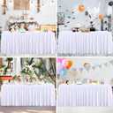 White Polyester Table Clothes for 8 Foot Rectangle Tables, Wrinkle Free Fitted Table Cover 8ft Stretch Tablecloths with Skirt for Parties Weddings Birthday Banquet Baby Shower
