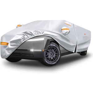 Waterproof Car Cover Replace for Tesla Cybertruck, 6 Layers Silver All Weather Full Car Covers with Zipper Door & Windproof Bands for Snow Rain Dust Protection