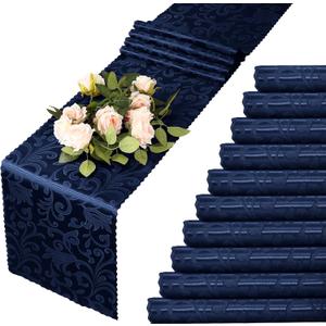 MILVOWOC 12 Pack Navy Blue Satin Table Runner, 12 x 72 Inch Jacquard Damask Table Runner Rectangle Bright Silky Decorative Table Runner for Party Banquet Birthday Dinner Wedding Table Decor