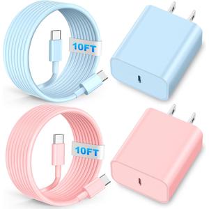 Dayaoncy Compatible with iPhone 17/16/15 Charge Fast Charging, 20W USB C Wall Charger  10FT USB C Cable, Type C Fast Charger Compatible with Phone/Android/Phone/Samsumg/Pad Purple Blue Pink