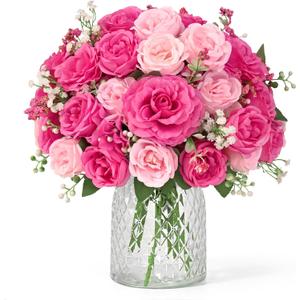 Yastouay 2 Bouquets Peonies Artificial Flowers, Mixed Pink Fake Peonies with Large Bloom, Silk Peony Flowers Faux Peony Bouquet for Wedding Centerpieces, Table, Vase & Home Decor